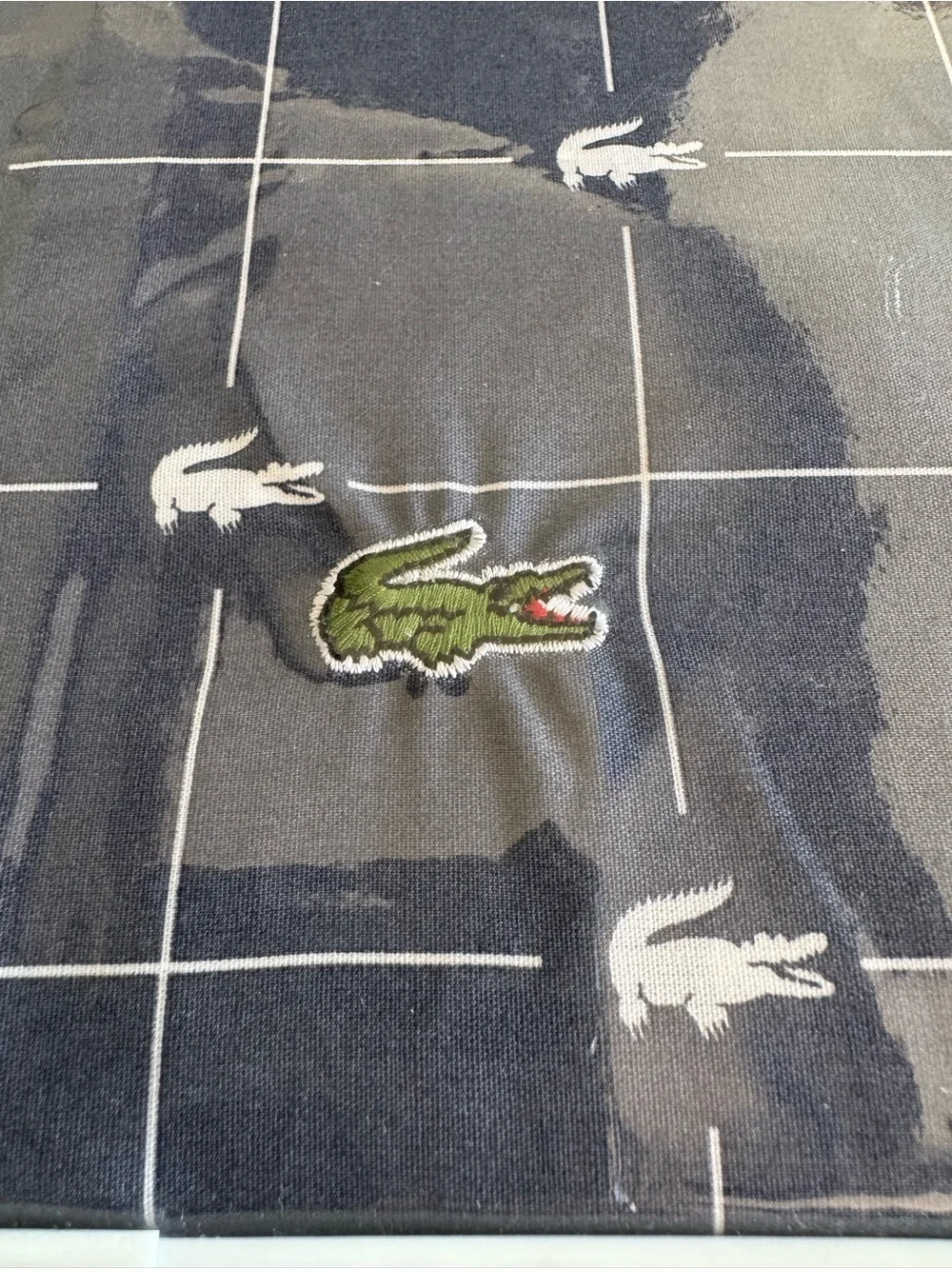 Lacoste Navy Grid & Crocodile Motif Queen Sheet Set